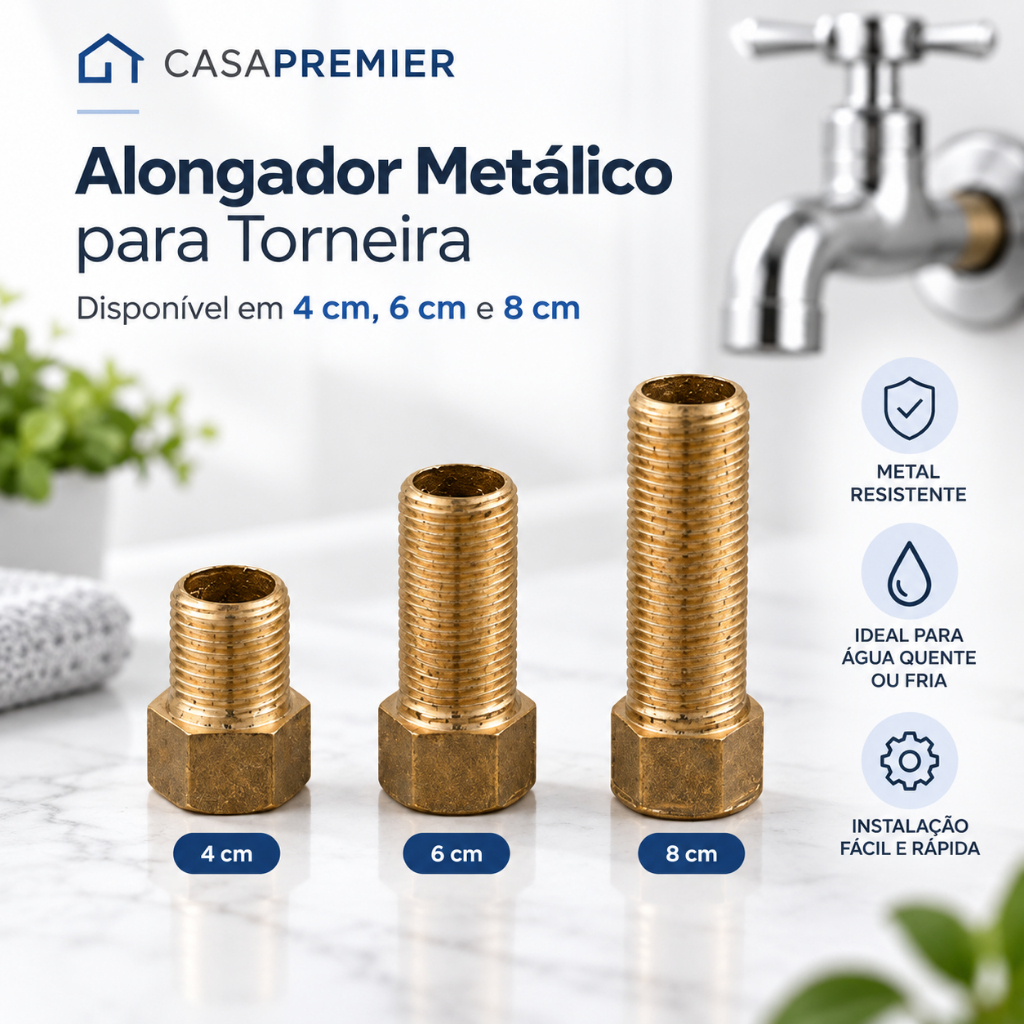 Alongador Prolongador Extensor De Torneira Em Metal 1/2" 4cm 6cm 8cm
