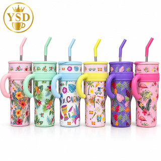 1000ml Copo Com Canudo E Alça Estampado, Tampa Colorida, Modelos Variados, Uso Diário