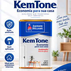 Tinta KemTone Acrílica 18 litros Sherwin Williams Acabamento Fosco Ação Antimofo de fácil Aplicação