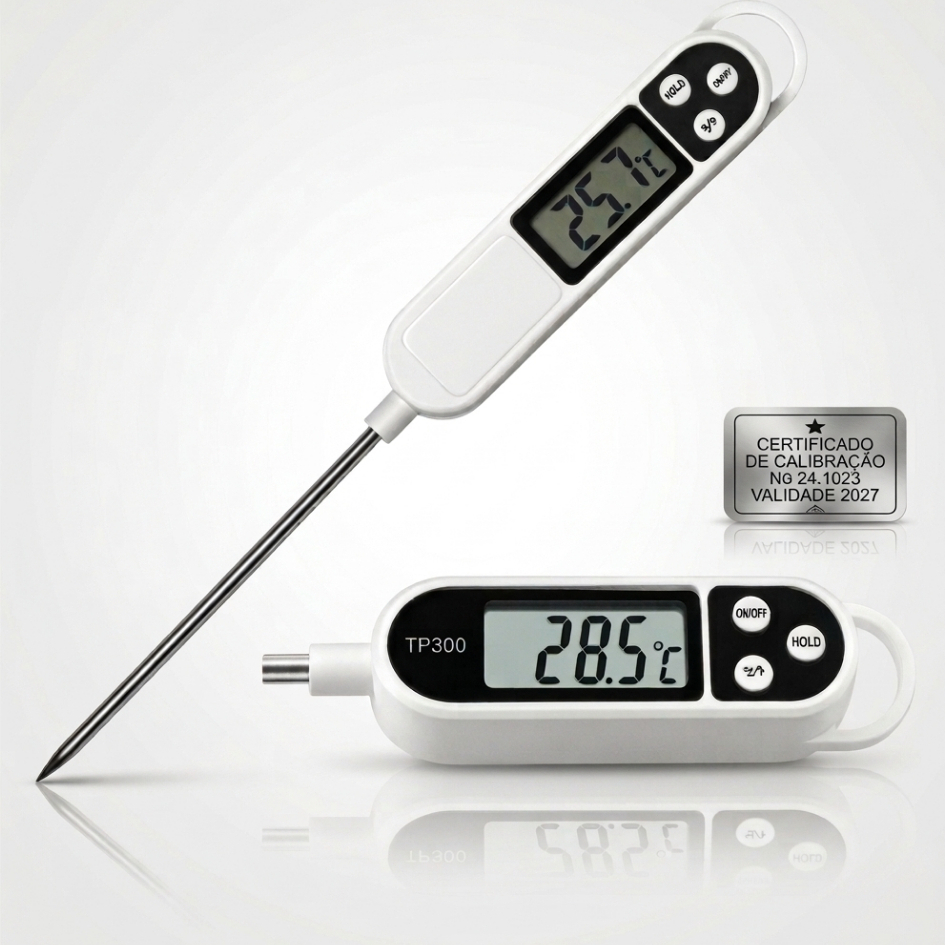 Termômetro Digital Culinário Espeto alimento cozinha TP300 Com Certificado de Calibração Resistente haste inox até 300 C