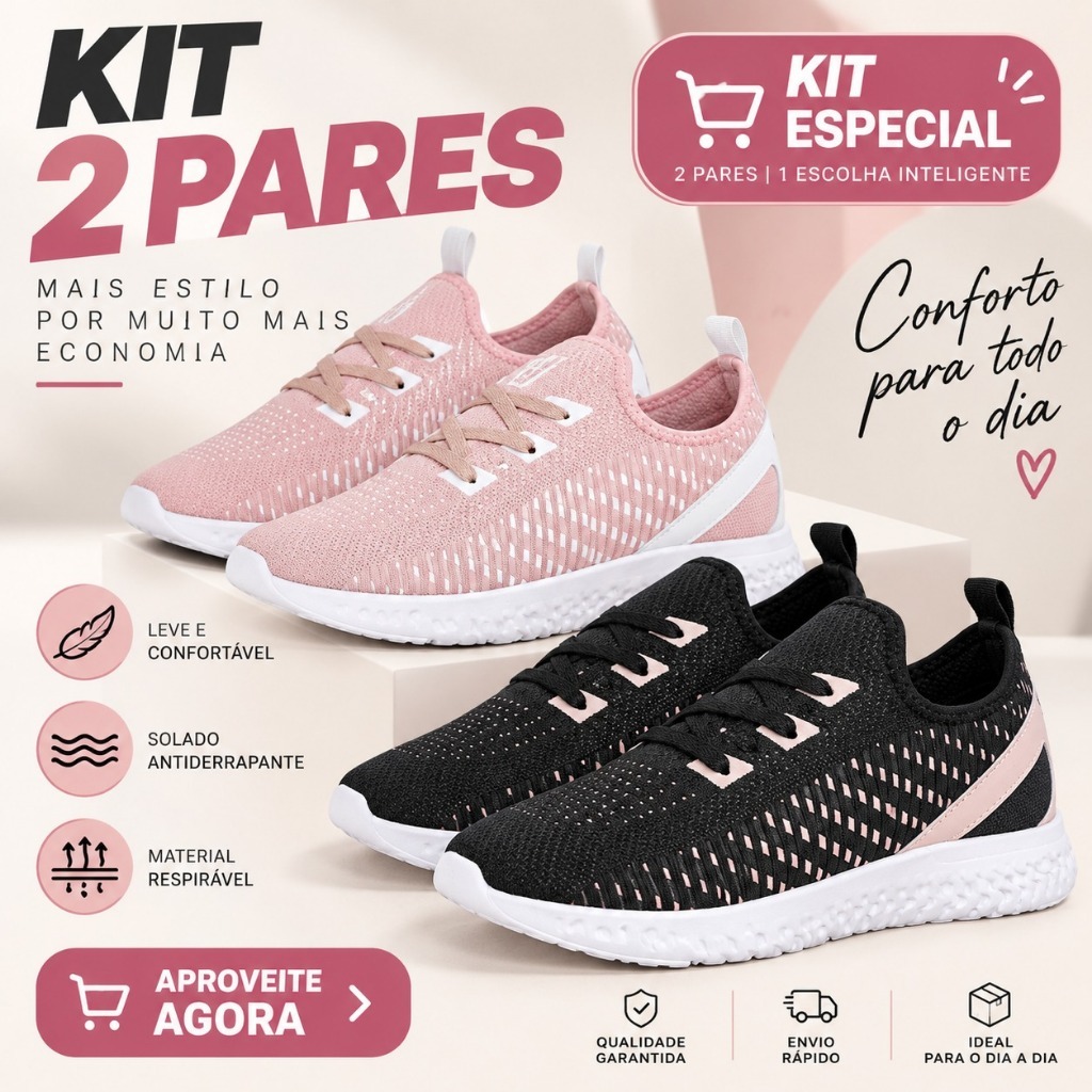 Kit 2 Tênis Feminino Academia Caminhada Corrida Dia a Dia Leve Macio Fitness Do 34 ao 39 Promoção