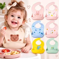 Babador Bandana Impermeável De Silicone Para Alimentação Bebê Com Pega Migalhas Ajustável Resistente E Durável Infantil