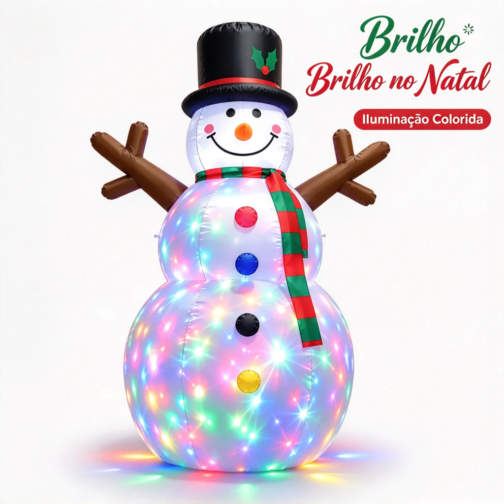 Enfeite Natal Jardim Telhado Boneco Neve Gigantel Inflável Inflatable Snowman With Rotating Led Lights For Christmas Dec