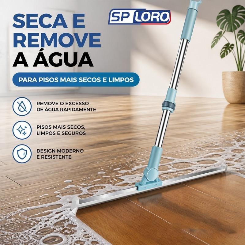 Rodo Mágico de Silicone 100cm Limpeza Completa de Pisos e Vidros, Seco e Molhado, com Cabo e Gancho Inclusos SJGT