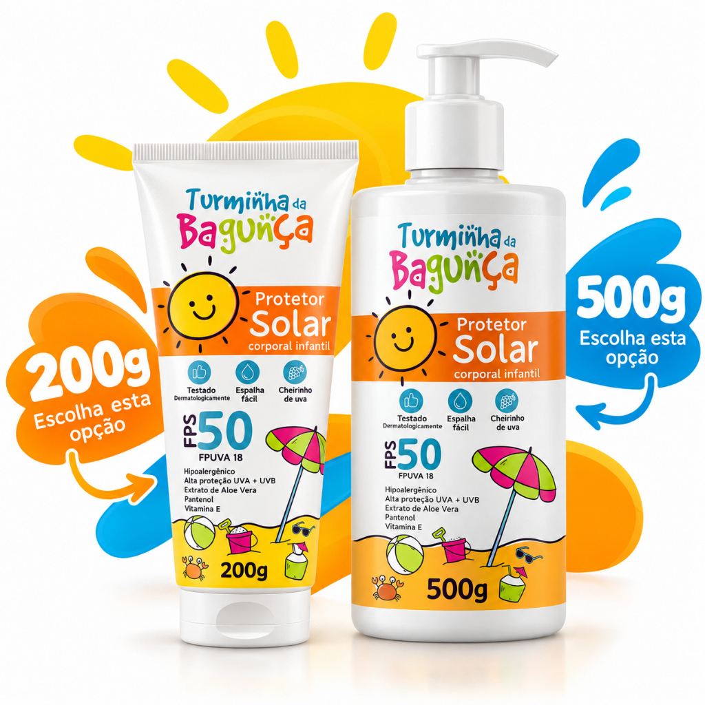 Protetor Solar Infantil 50 FPS Turminha da Bagunça | Proteçãop UVA + UVB | 200g ou 500g