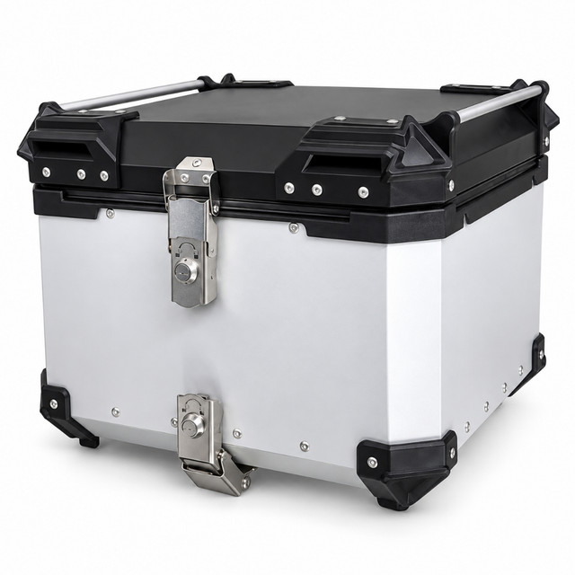 BAU 55 LITROS DE ALUMINIOR COM SUPORTE UNIVERSAL E FORRO COM ALCA DE TRASPORte