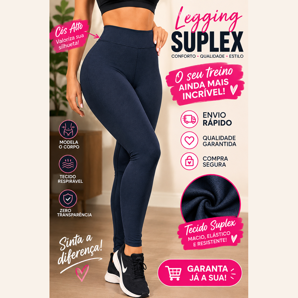 Calça Legging Feminina Suplex Cintura Alta Fitness Academia Zero Transparência Confortável Costura Reforçada