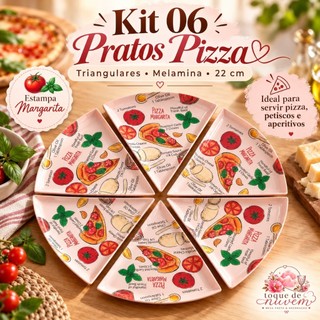 Kit 06 Pratos Pizza Triangulares Melamina 22cm Margarita Mesa Posta Servir Pizza Petiscos Aperitivos
