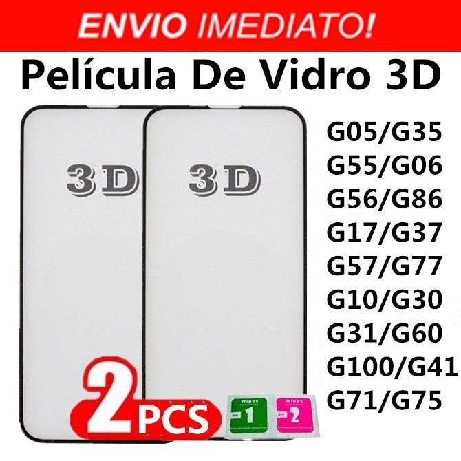 KIT Com 2 Pelicula de vidro 3D Para Motorola Moto G05/G35/G55/G06/G56/G86/G17/G37/G57/G77/G10/G30/G31/G60/G100/G41/G71