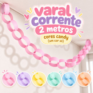 Enfeite de papel corrente para festa aniversário (CORES CANDY)/guirlanda/bandeirola/varal decorativo corrente
