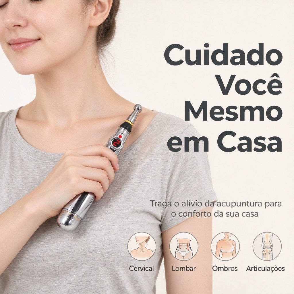 Caneta Terapêutica Acupuntura Elétrica Estimula Pontos Fisio Cor Prateado PilhasAA