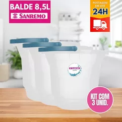 Kit 3 Baldes Plásticos Transparentes 8,5L Hydrus Sanremo