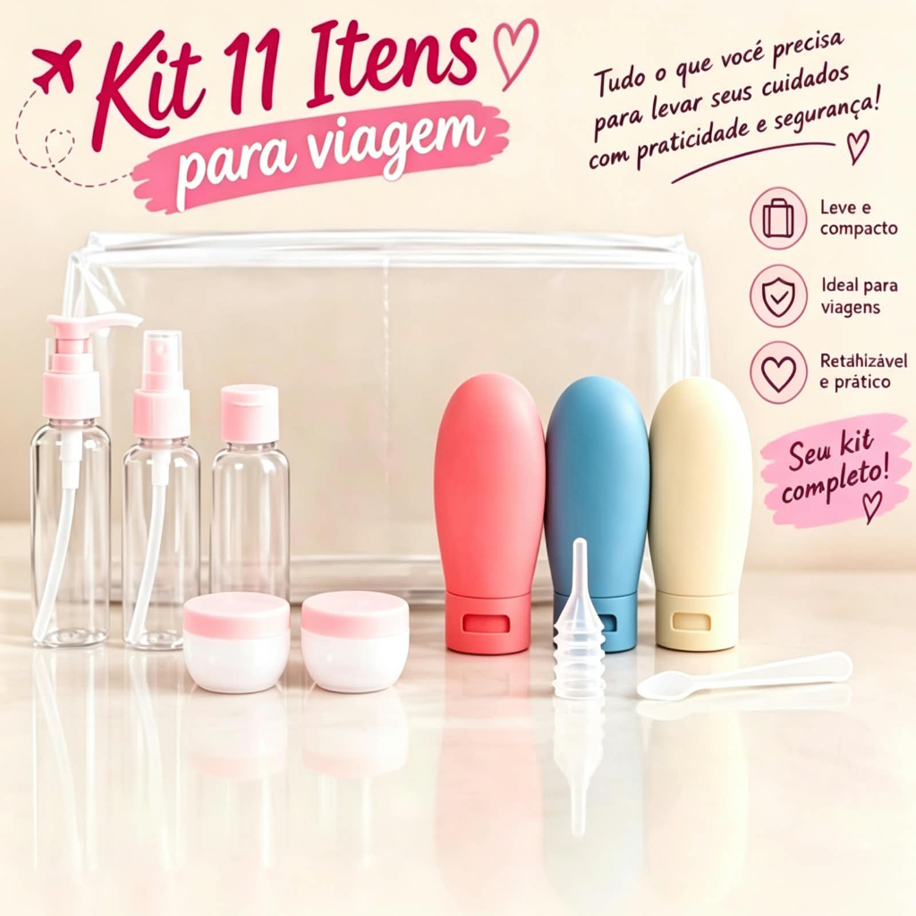 Kit 11 Frascos Porta Shampoo/ Cremes/ Plastico Para Viagem