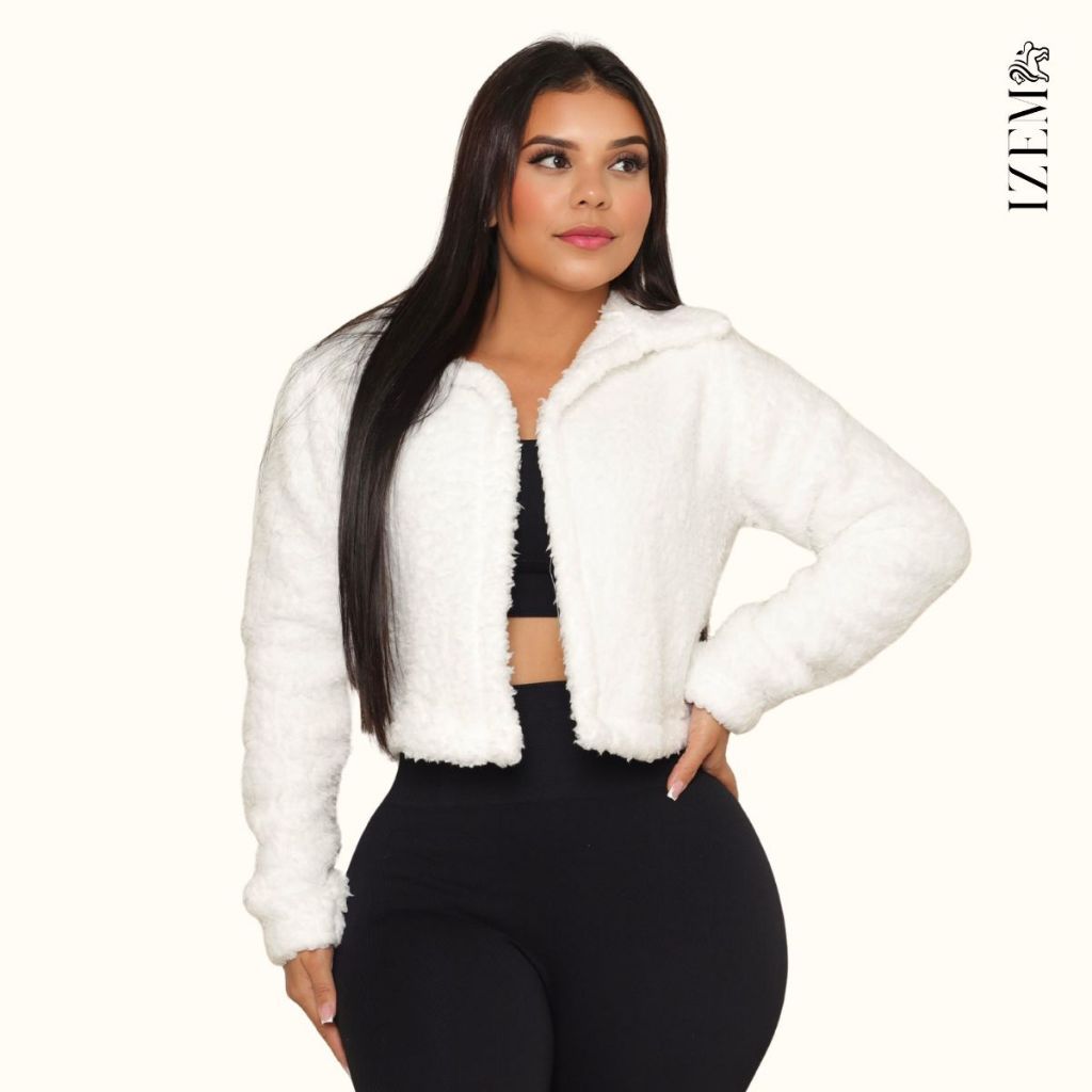 Casaquinho Feminino Teddy Curto Pelinho Manga Longa