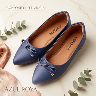 Sapatilha Feminina Azul Royal Bico Fino Laço Confortável Elegante Casual Moda Feminina Conforto ARLÇ