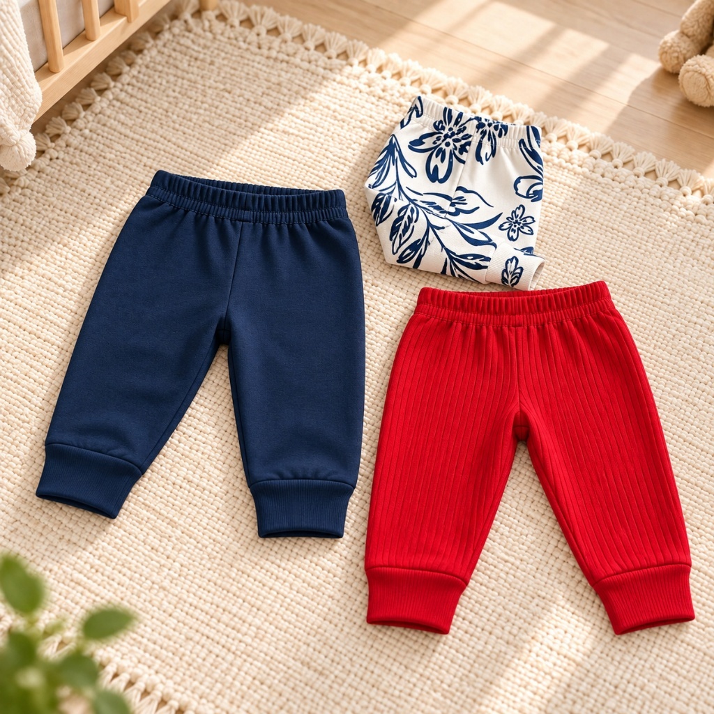 Kit 3 Calças Mijão Bebê Canelado 100% Algodão Culote Enxoval Menino Menina Roupinha Macia Confortável Cores Sortidas