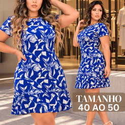 Vestido Feminino Plus Size Estampado Soltinho Manga Curta Malha Fria Confortável Casual