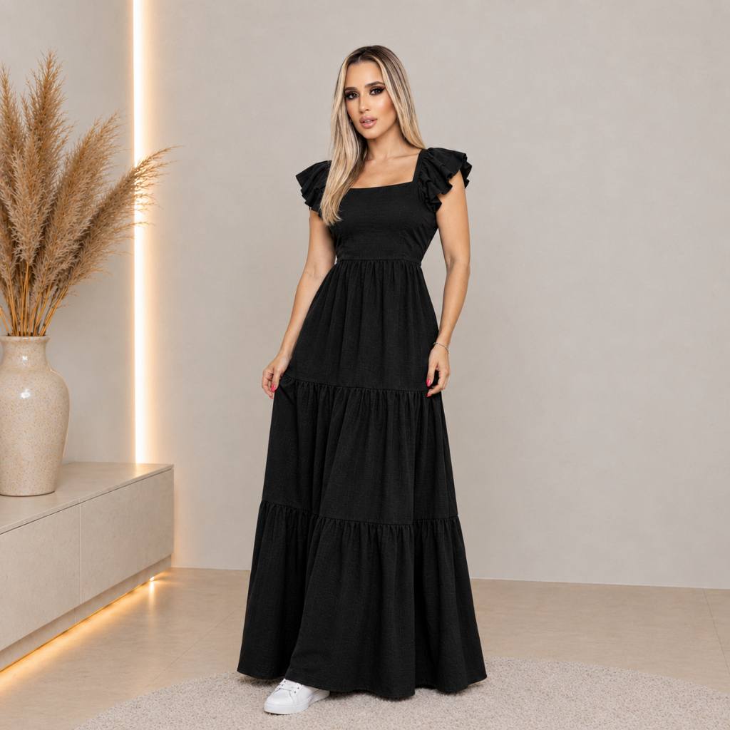 Vestido Feminino Longo Tres Marias Moda Evangélica Cristã Soltinho de Manguinha Elegante M e G