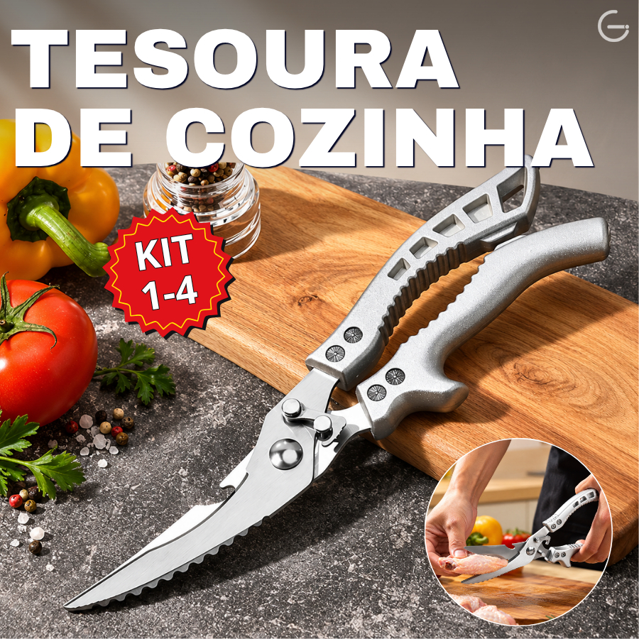 Tesoura de Cozinha Multifuncional com Lâmina de Aço inoxidável Corta ossos Frango Peixe Carne