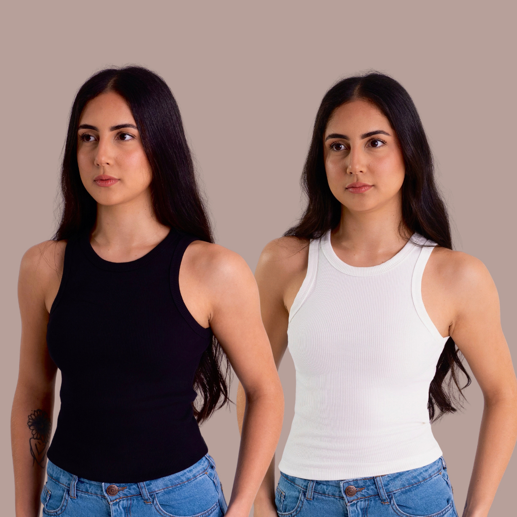 2 Regatas Feminina Canelada Com Elastano Academia Blusinha Feminina