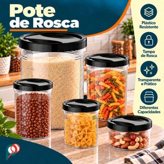 Pote de Plástico Com Rosca para Organização de Alimentos e Mantimentos