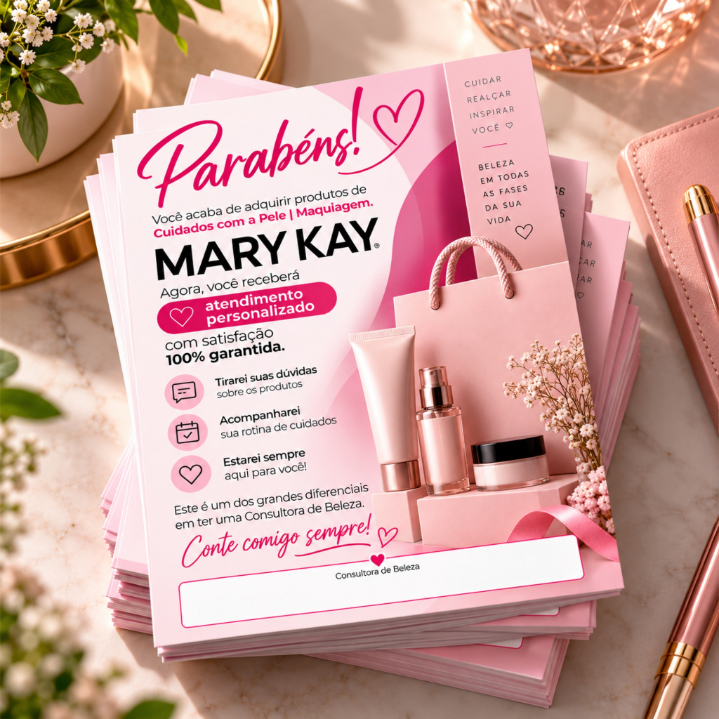 Pct 100 und - Folheto Agradecimento/Atendimento Personalizado para Clientes Mary Kay