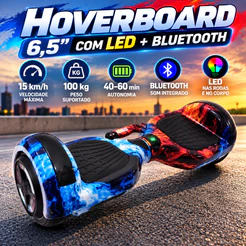 Hoverboard LED Skate Eletrico Exclusivo 6,5 Polg Vem com e Bluetooth caixa de som