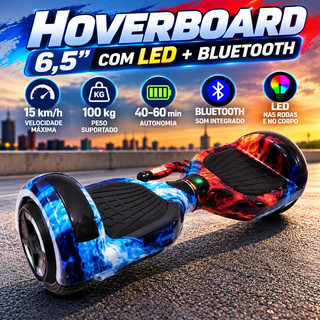 Hoverboard LED Skate Eletrico Exclusivo 6,5 Polg Vem com e Bluetooth caixa de som
