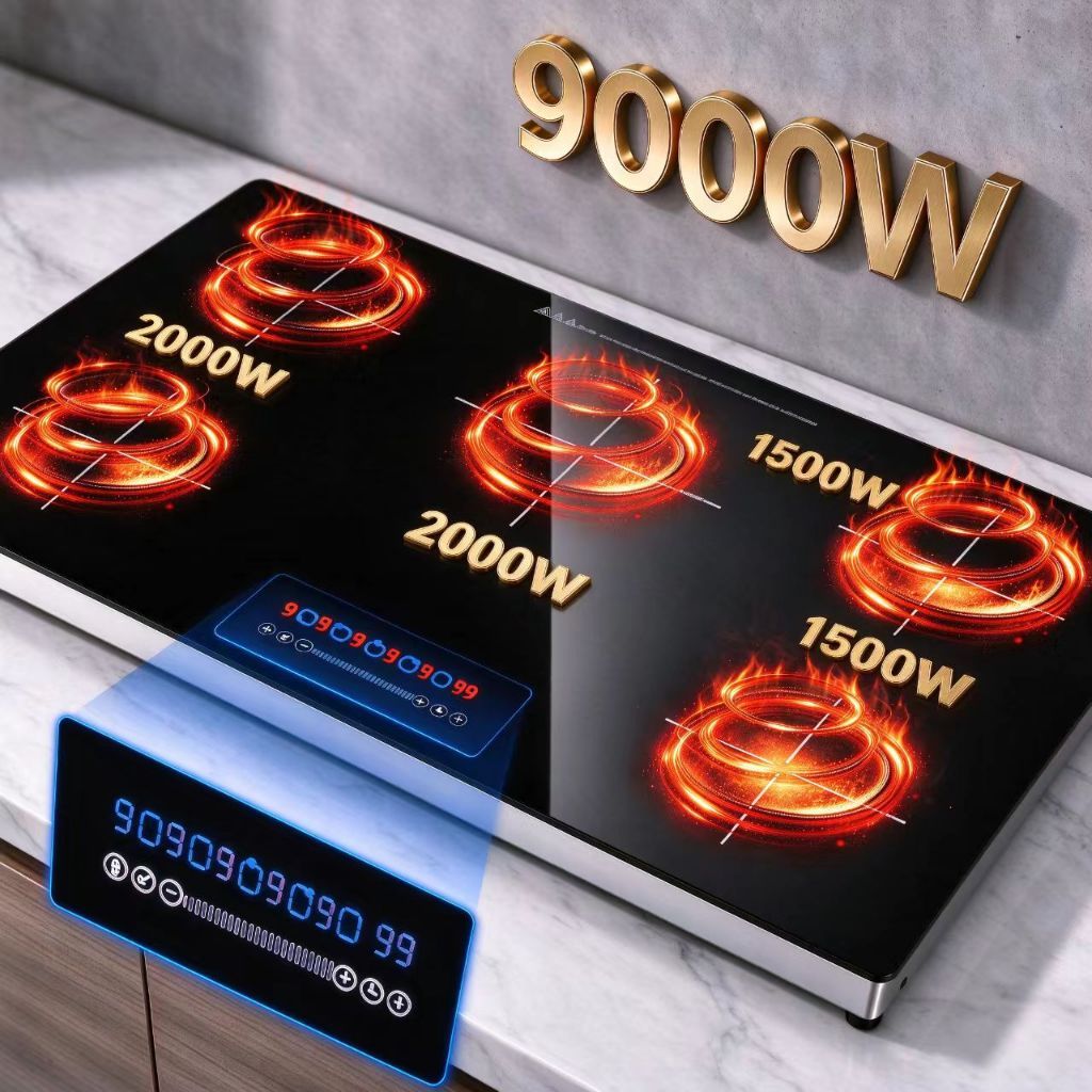 Cooktop 5 Bocas  de Indução Embutir 9000W Touch Digital 9 Níveis Boost Trava Criança Bivolt