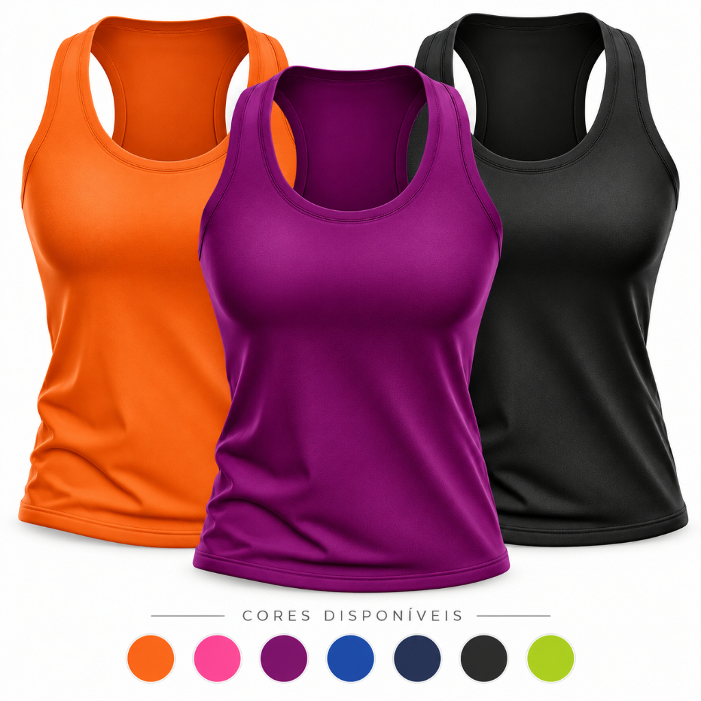 Kit 3 Regata Nadador Feminina Dry Fit Proteção Solar UV Fitness Academia Treino Blusinha Regatas