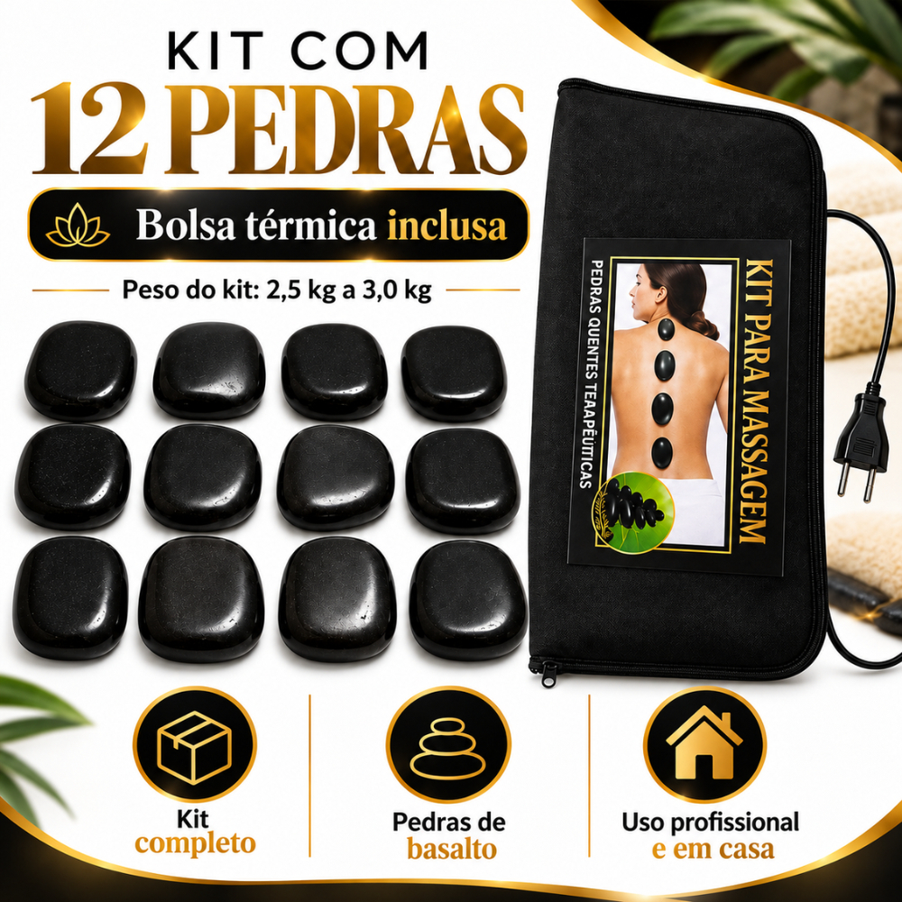 Kit 12 Pedras Quentes Vulcânicas Massagem Bolsa Aquecedora Térmica 127v ou 220v