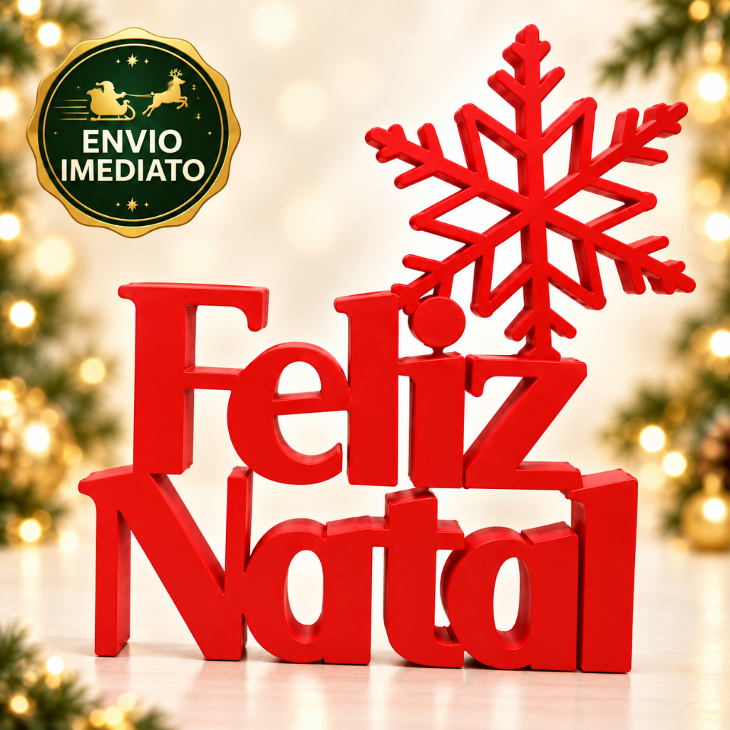 Decoração Feliz Natal Letreiro com Floco de Neve Enfeite Natal Mesa Aparador e Estante