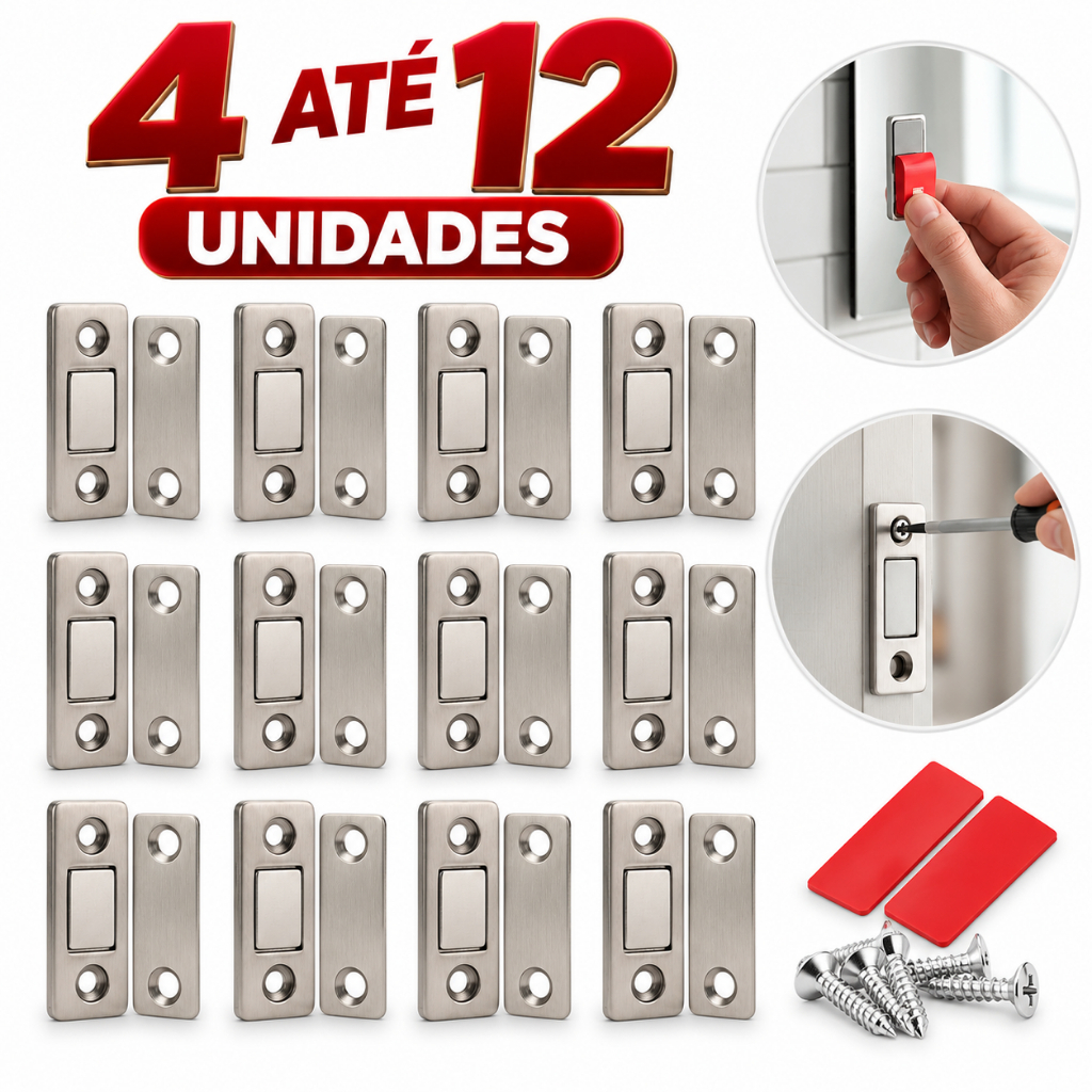 Fecho Magnético Kit 4/8/12 Neodímio Trava Porta Armário Guarda Roupa Gaveta Imã Ultra Forte