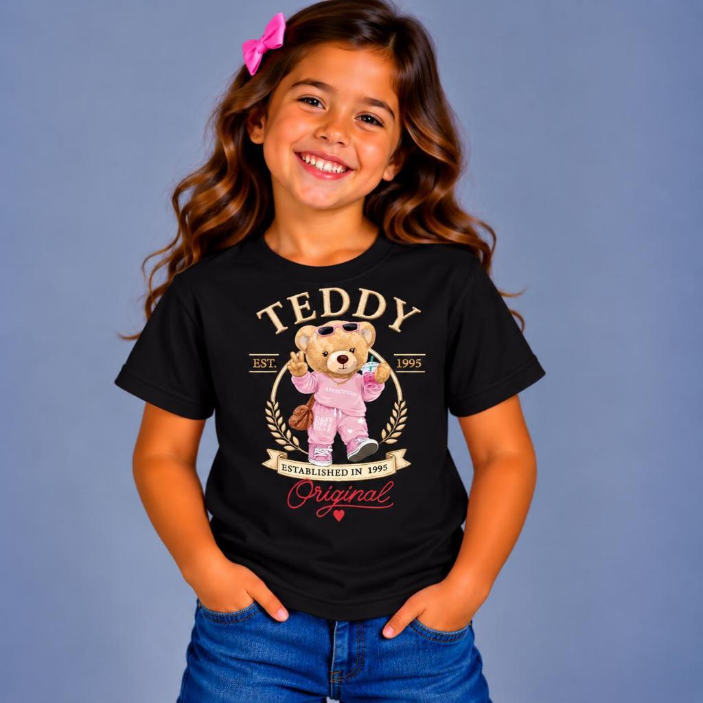 Camiseta Infantil Menina Ursinho Teddy 100% Algodão Premium Camisa Feminina Infantil Presente - Envio Imediato