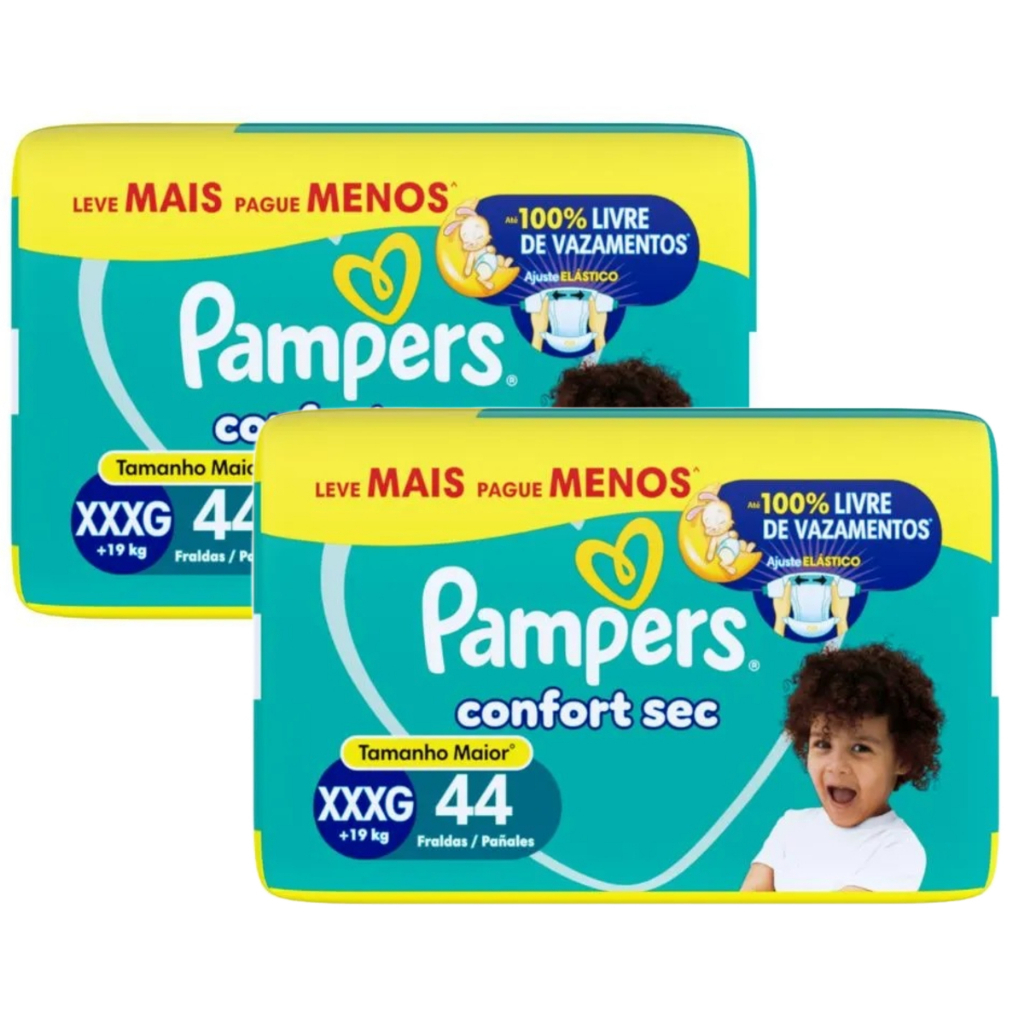 Kit 2 Pacotes Fralda Pampers Confort Sec XXXG 44un - Total 88un EQ.1
