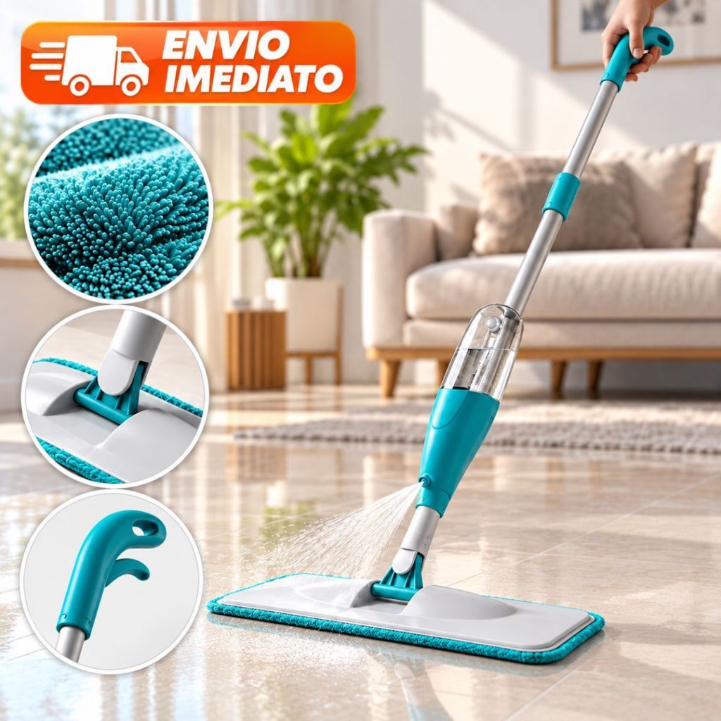 Mop Spray Esfregão com Reservatório Rodo Mágico Reforçado Microfibra Inox Lavável Limpeza Pesada