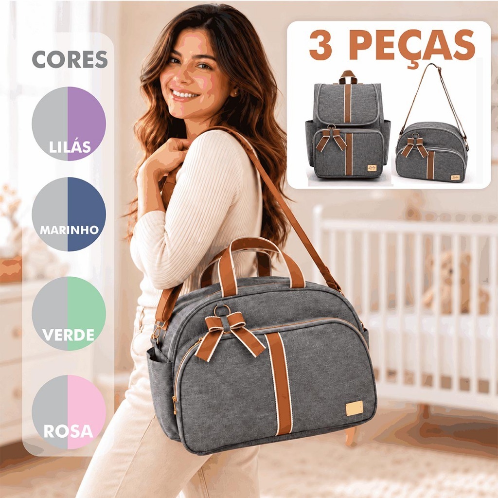 Bolsas Maternidade 3 Peças com mochila varias cores