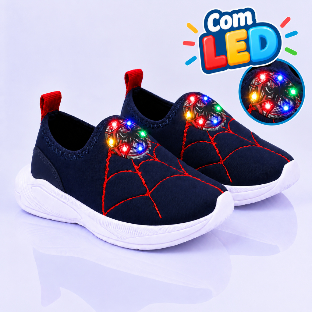 Tênis Menino Com Led Spider Infantil Calce Fácil Kidstep
