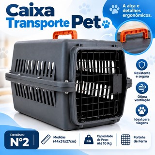 Caixa Transporte Pet Nº2 Cães Gatos Coelhos Até 10kg Portinha Ferro Viagem Segura