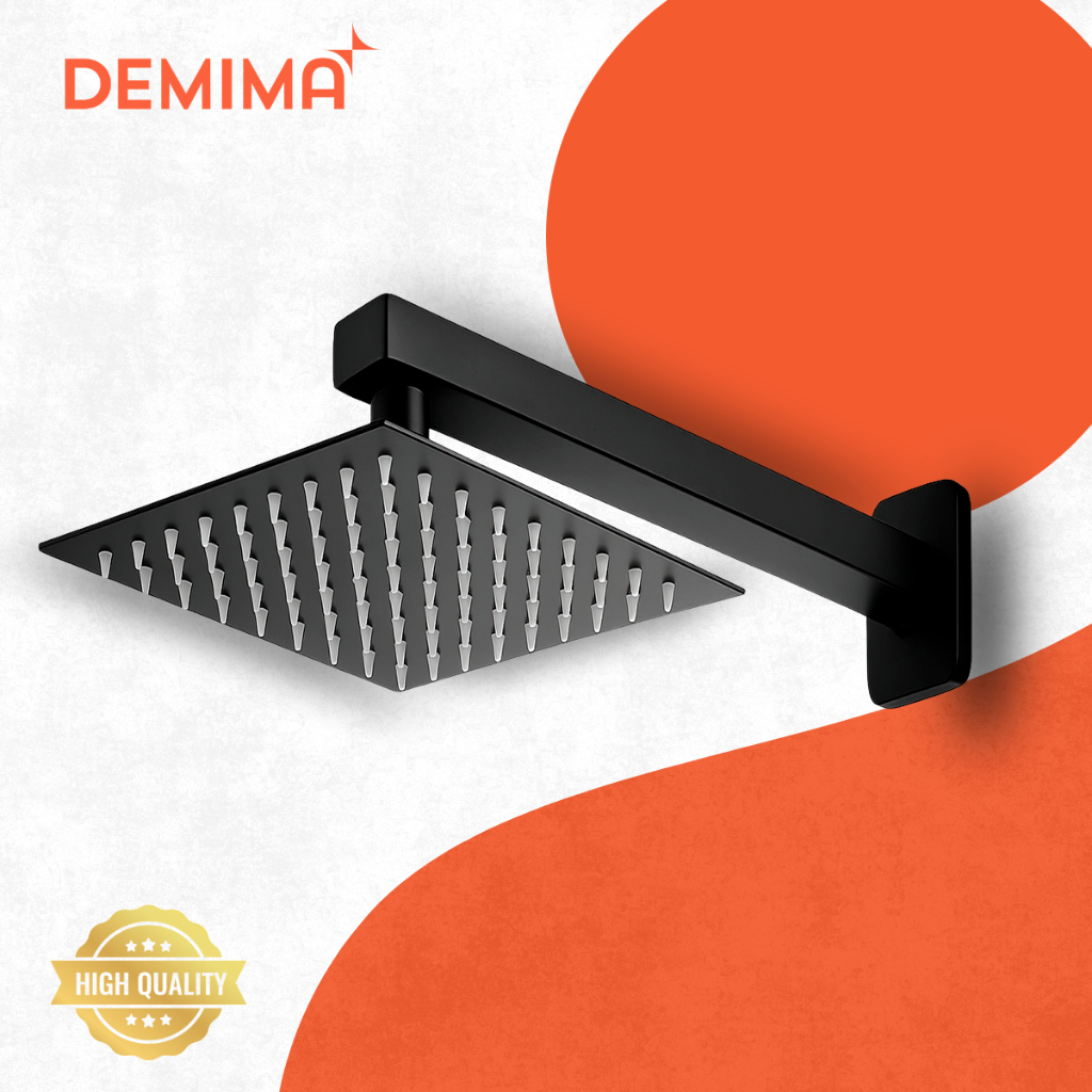 Ducha Chuveiro 30x30 Preto Aço Inox Alta Pressão Quadrado Slim Suporte Área Externa Piscina Resistente Demima