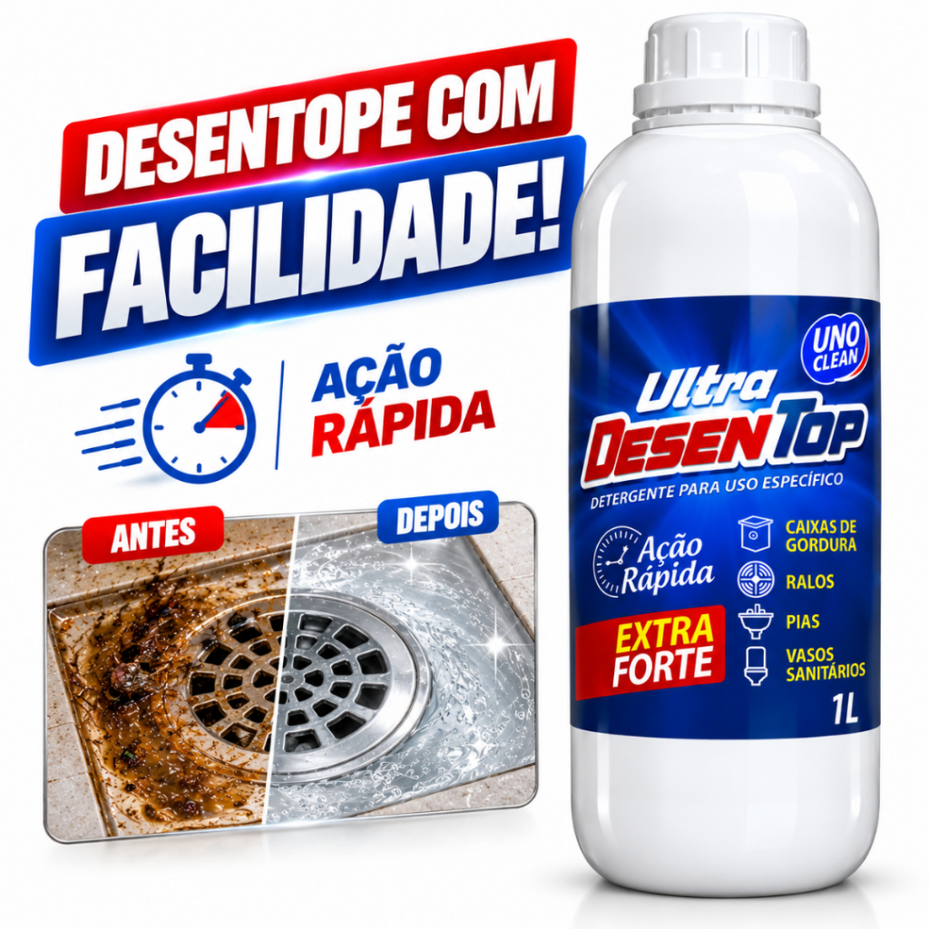 Desentupidor Líquido 1L Ultra Desentope Cano Pia Ralo Vaso Sanitário Fossa Caixa Gordura Cozinha Ação Rápida Eficaz