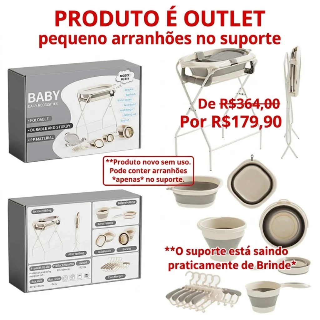 Banheira Dobrável OUTLET Paquenos arranhoes Com Suporte Almofada Cabide Infantil 7em1 Cinza Banheira Para Bebê