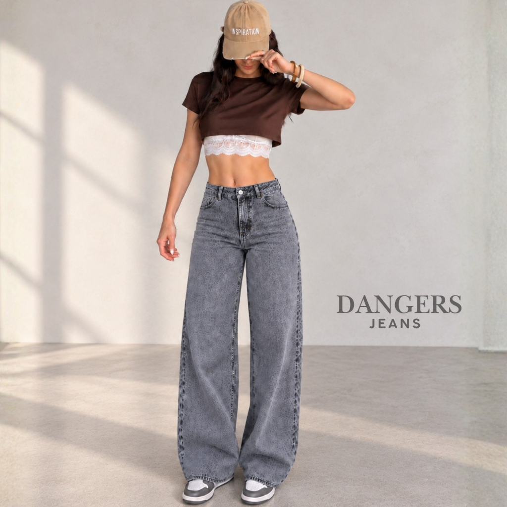 Calça Jeans Feminina Wide Leg Cintura Alta 100% Algodão