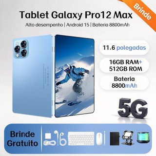 【Teclado e mouse grátis】 Tablet Galaxy Pro12 Max 11,6 polegadas, 16 GB + 512 GB, bateria de 8.800 mAh, dois chips, 5G