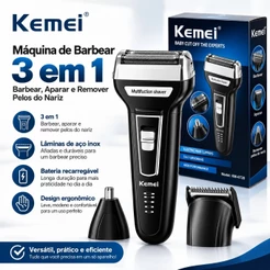 Maquina Barbear 3 em 1 Shaver Kemei KM-6558 Nariz Barba Pelos e Corpo