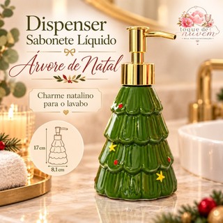 Dispenser Sabonete Líquido Árvore de Natal 17cm Verde Dourado Banheiro Lavabo Decoração Presente Pia