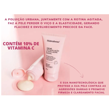 Creme Antipoluição e Anti-Aging Facial Hidrabene Vitamina C 10% Nanotecnológica Firmeza e Brilho 60g — imagem 2 de 2