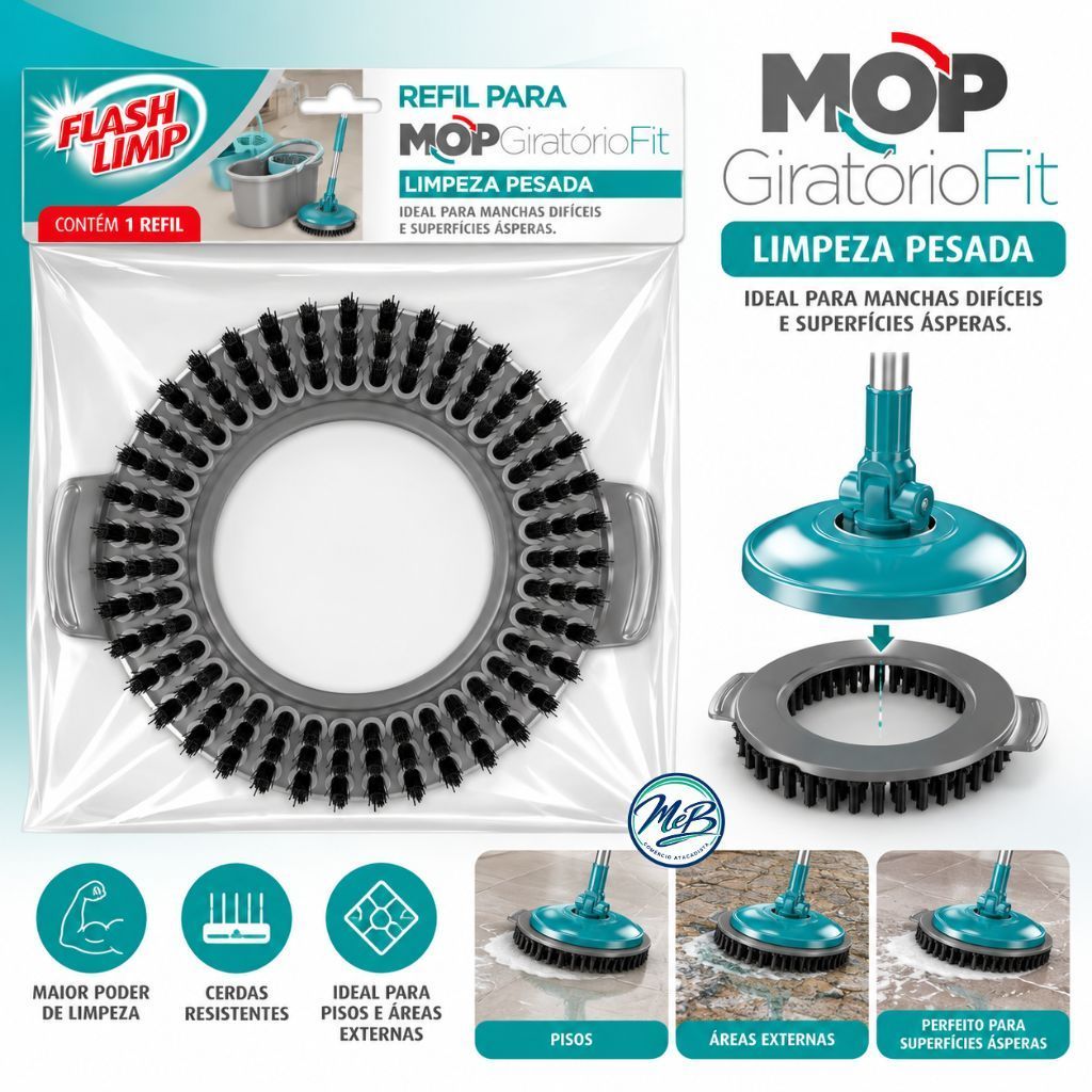 Refil Limpeza Pesada Mop Giratório Fit Flash Limp RMOP7191 para Pisos e Áreas Externas