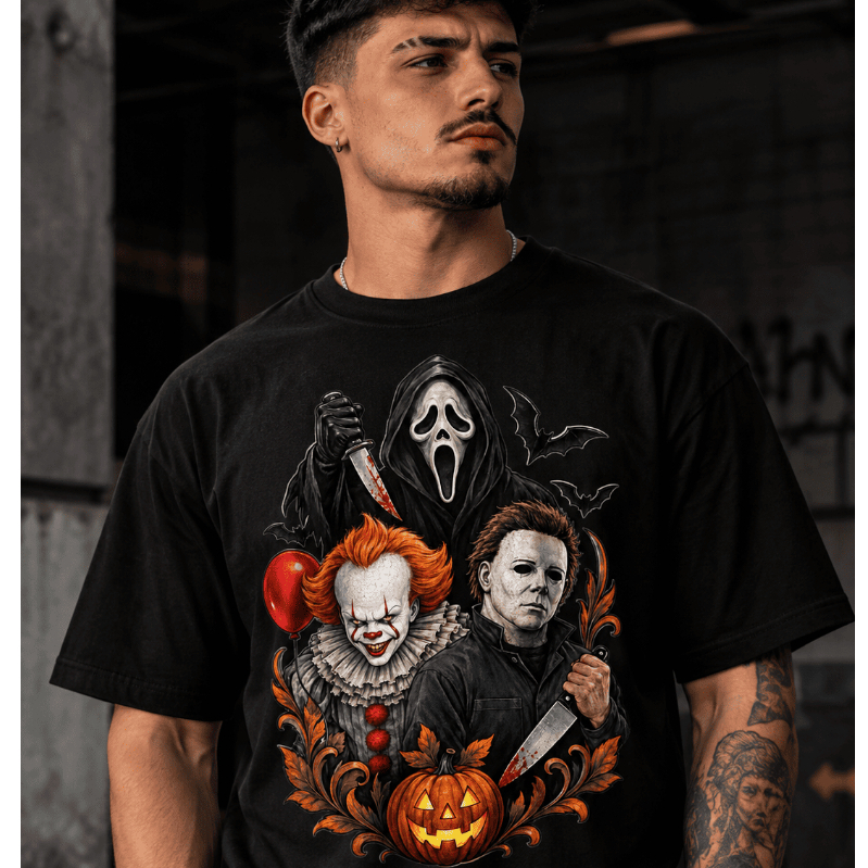 Camiseta Casual Unissex Personagens Halloween Inédita Camiseta de Qualidade Estampada 100% Algodão