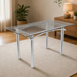 Mesa Elba Kappesberg Cromada com Tampo De Vidro Incolor 150cm